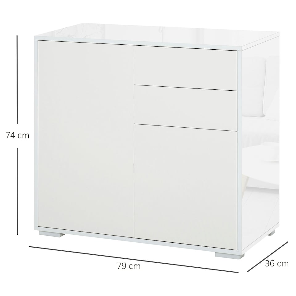 image 1 of HOMCOM Side Cabinet with 2 Door Cabinet and 2 Drawer for Home Office, White