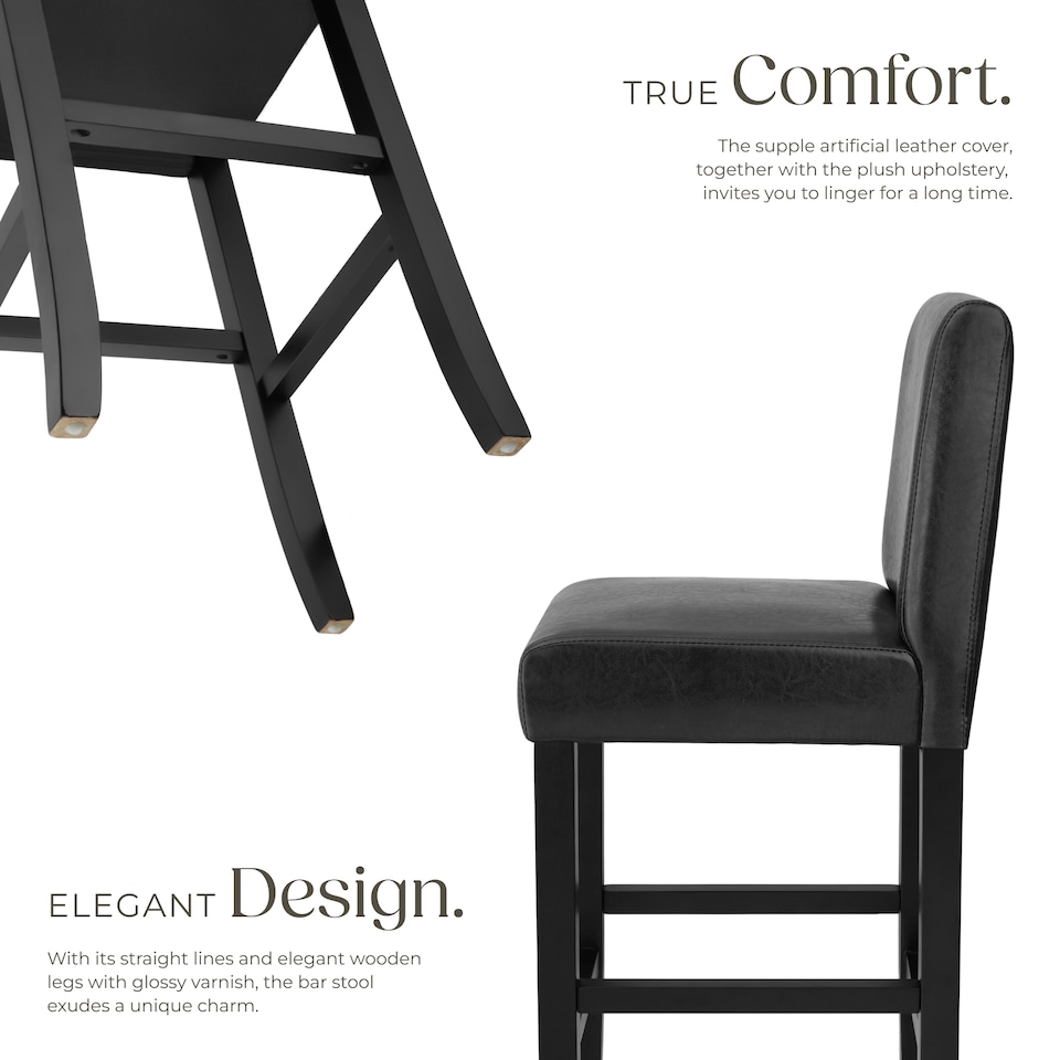image 1 of Bar Stools with a padded backrest and faux leather cover | Black | black | 41 x 40 x 107 cm | 4