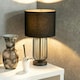 image 1 of ValueLights Gabbia Pair of Black Wire Cage Metal Bedside Dimmer Touch Table Lamps with Fabric Drum Lampshade