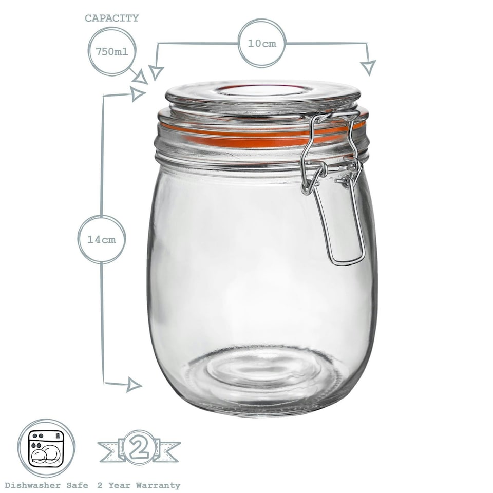 image 1 of Argon Tableware Glass Storage Jars - 750ml - Orange Seal - Pack of 3