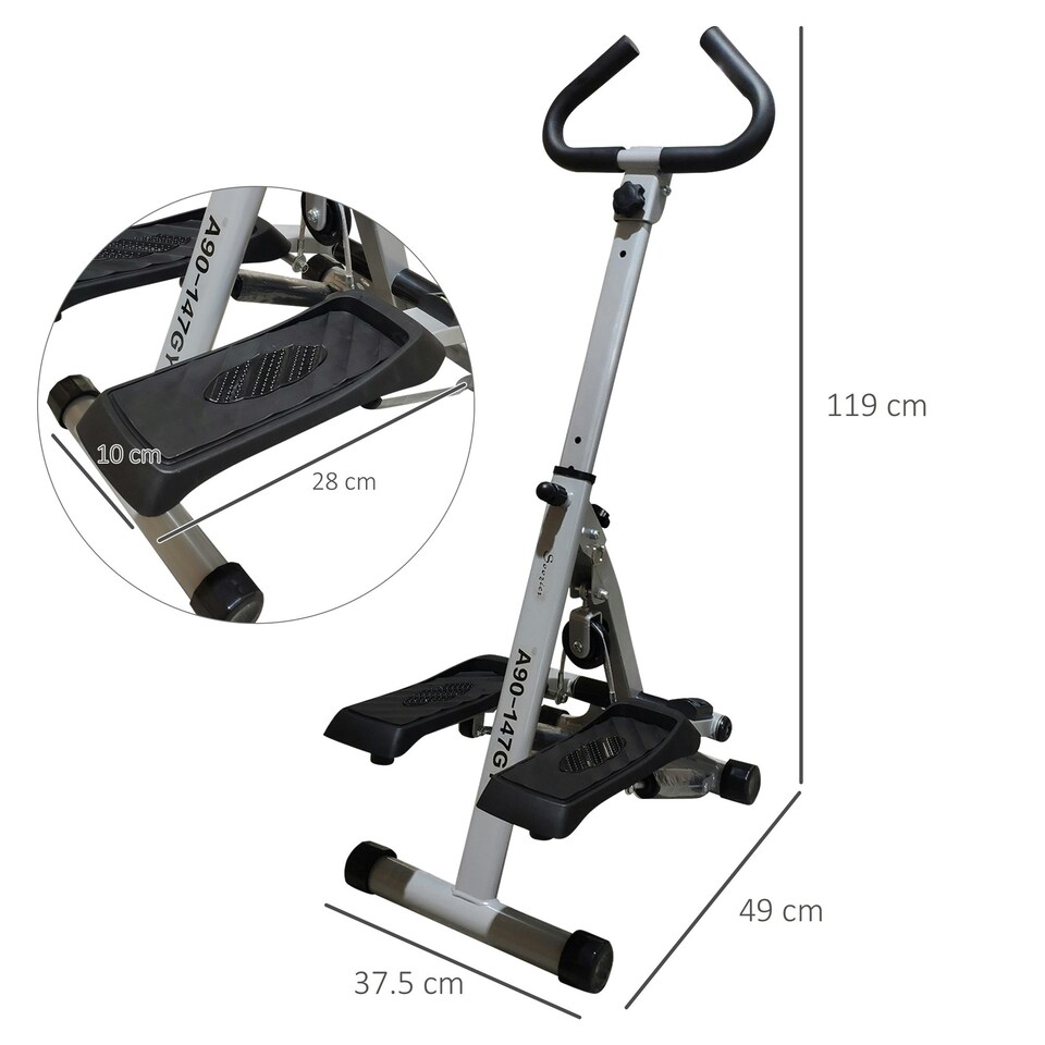 image 1 of HOMCOM Foldable Stepper Adjustable Step Machine w/ Handlebar LCD Display, White