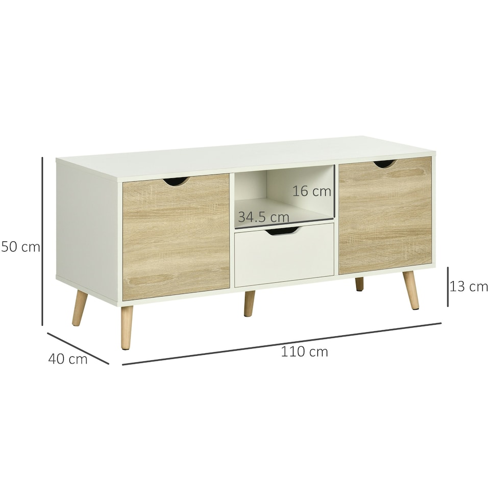 image 1 of HOMCOM TV Cabinet Entertainment Centre w/ Storage Cabinet and Drawer, Natural