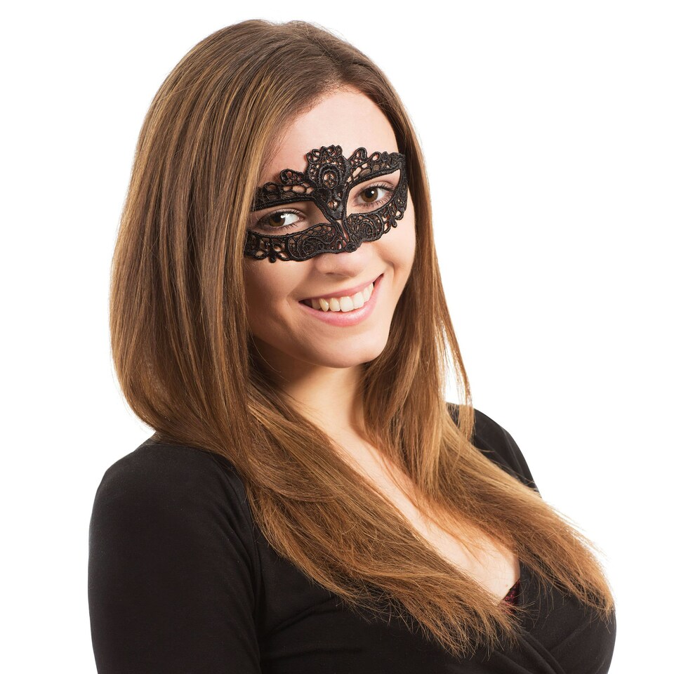 Bristol Novelty Unisex Symmetrical Slimline Lace Eye Mask With Ribbon Tie - Black - One Size One Size