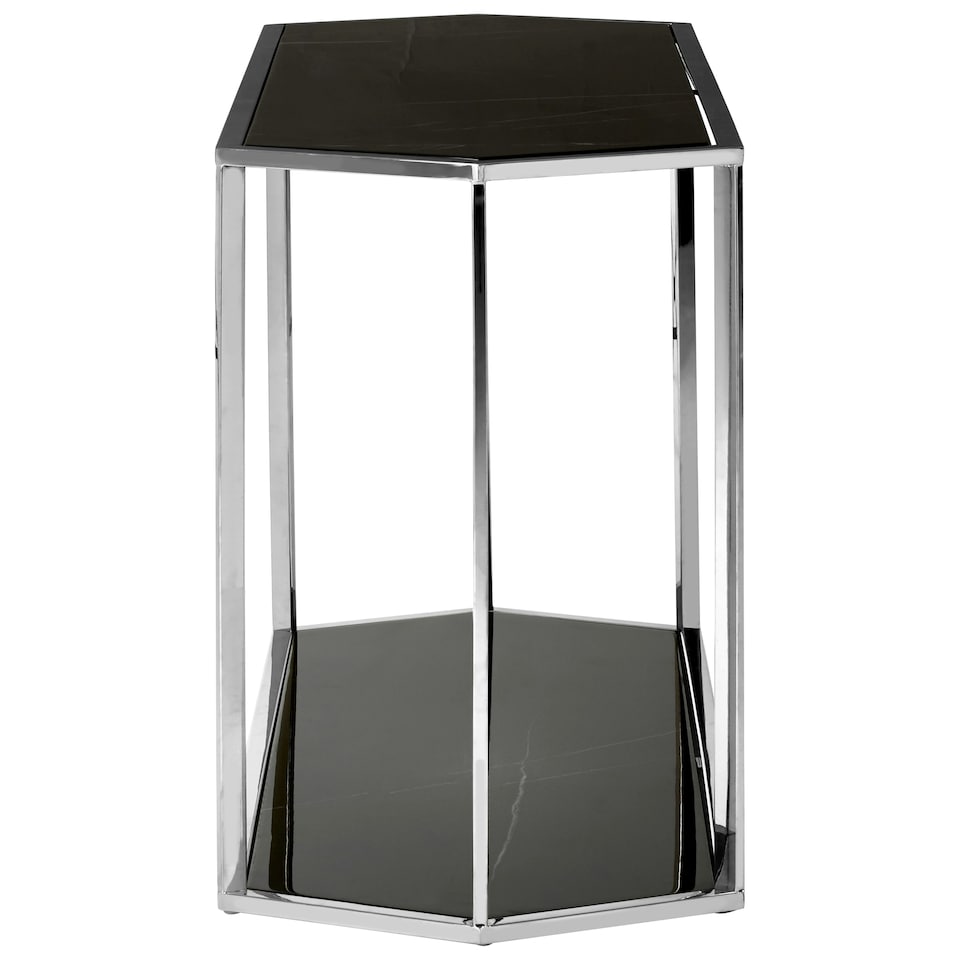 image 1 of Silver Frame Console Table With Black Marble Top,Satinless Steel Hallway Table,Center Table,Spacious Table Silver