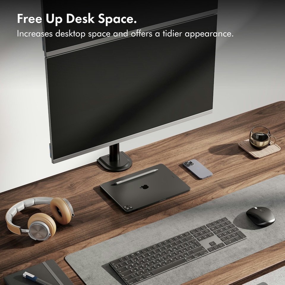 image 1 of VonHaus Adjustable Vertical Dual Monitor Stand for 13-32" Screens