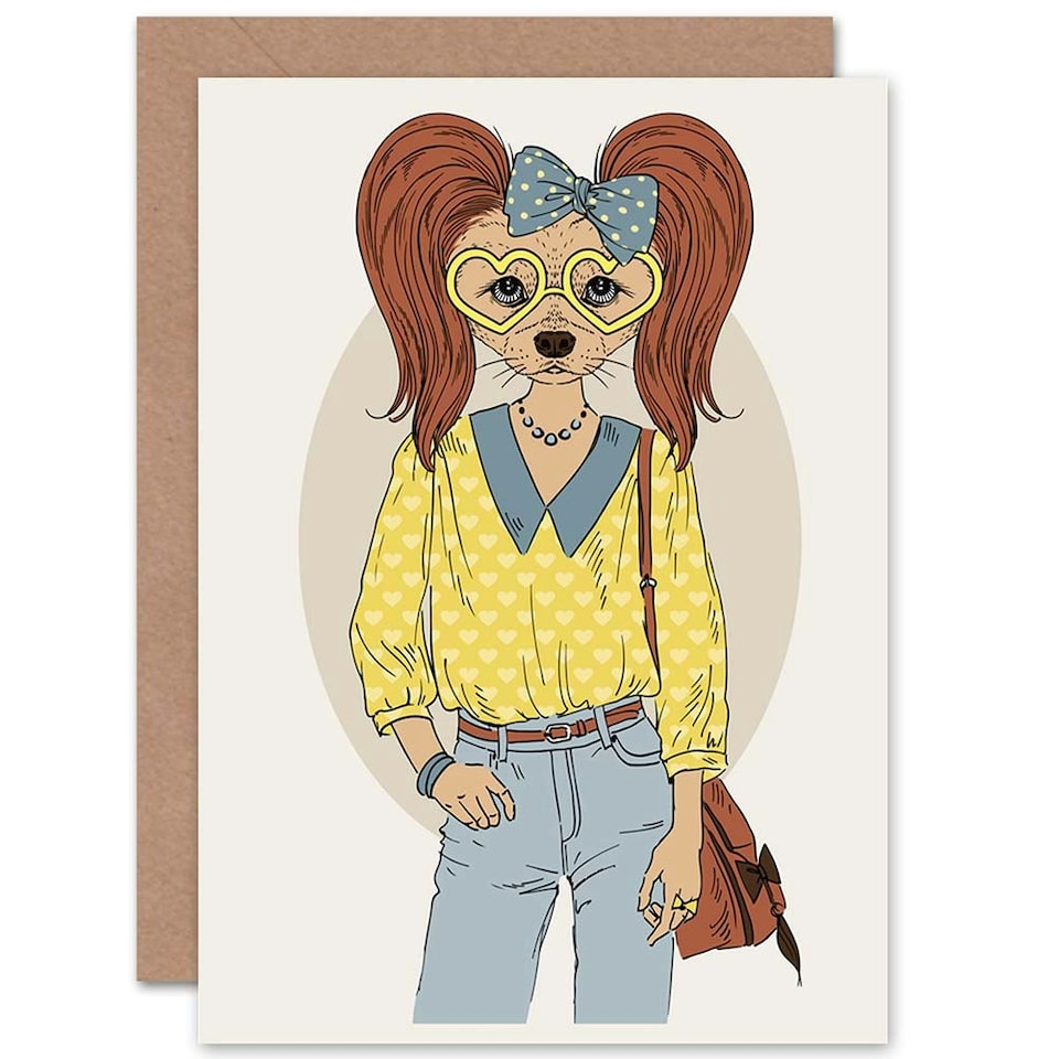 image 1 of Fashion Animal Dressed Up Doggy Hipster Kids Birthday Child Kids Card