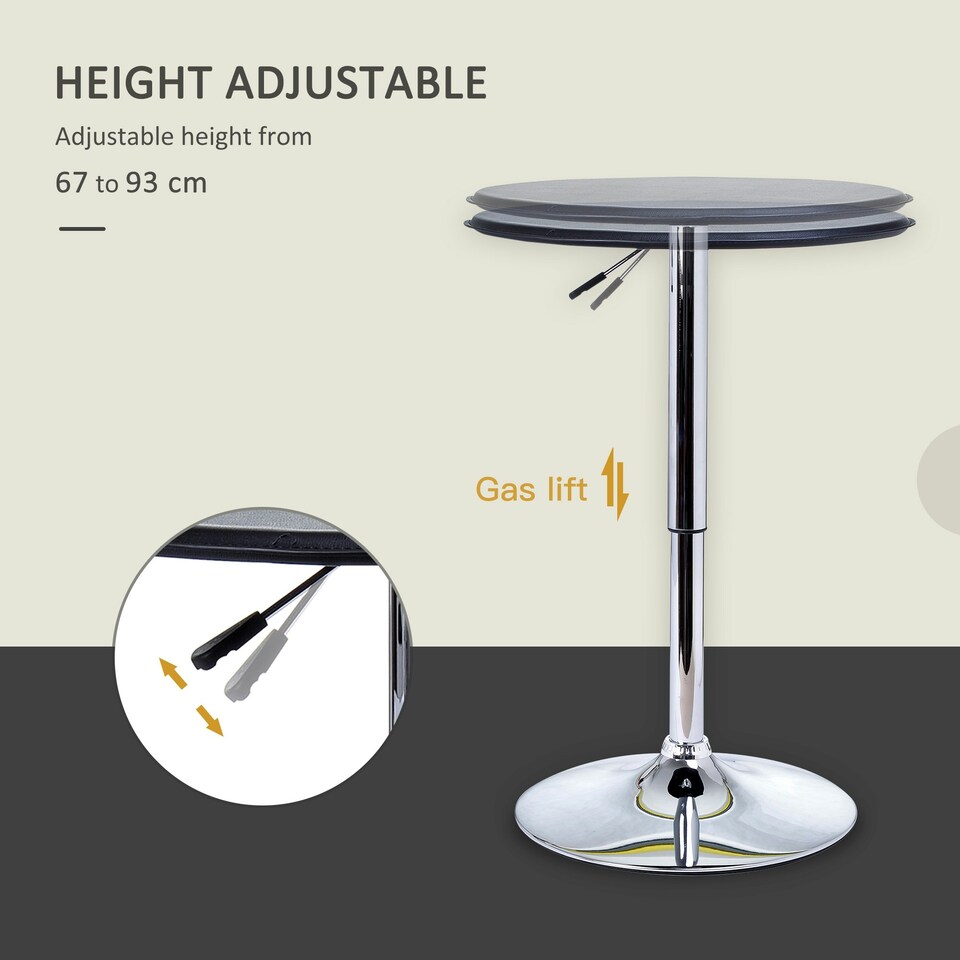 image 1 of HOMCOM 93cm Adjustable Round Bar Table with PVC Leather Steel Black