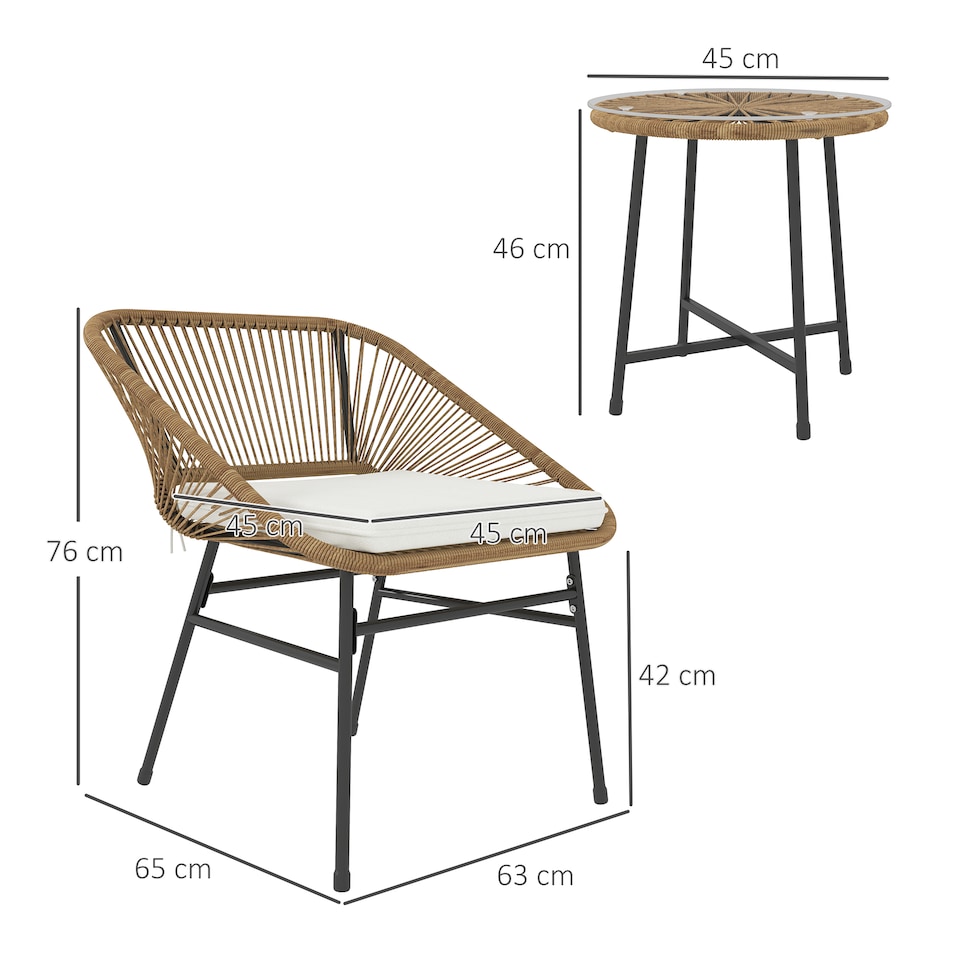 image 1 of Outsunny Rattan Bistro Set, Small Balcony Furniture with Cushion, Light Grey