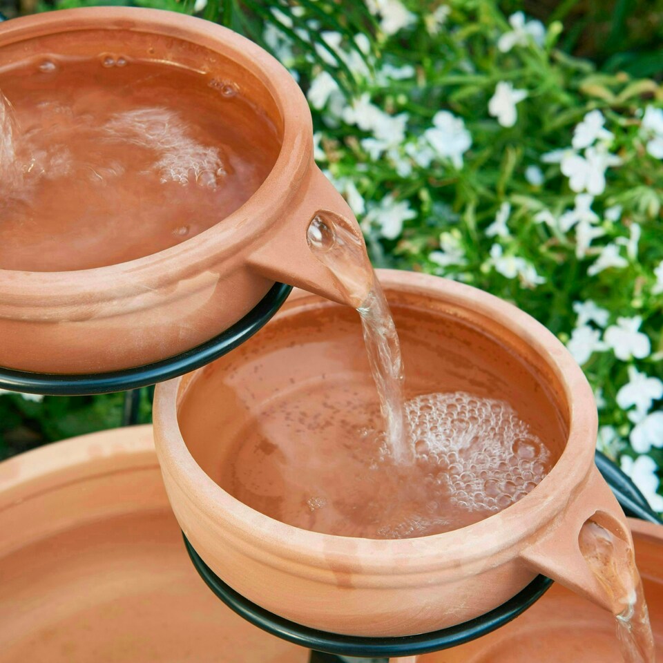 image 1 of Primrose Terracotta Jug & Bowl Cascade Solar Water Feature with LED Lights 55cm