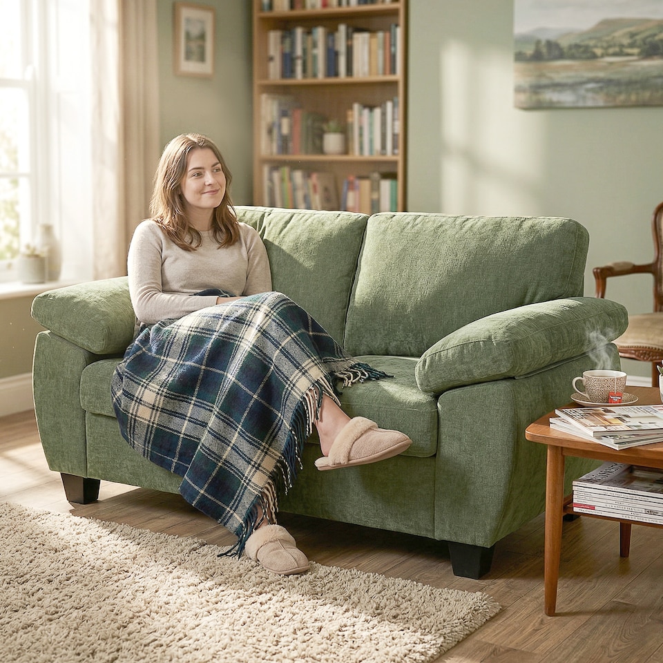 image 1 of HOMCOM 2 Seater Sofa, Chenille Small Sofa with Spring Cushions | Black | Dark Green | Two Seater