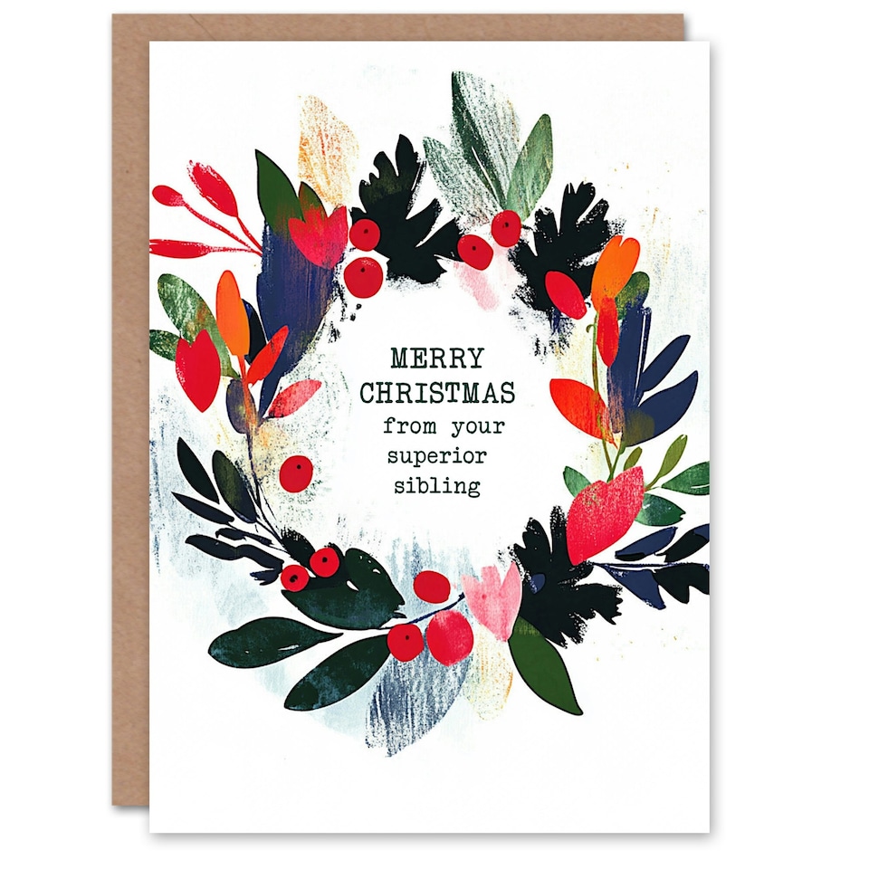 image 1 of Abstract Wreath From Your Superior Sibling Funny Blank For Him Or Her Art Christmas Card