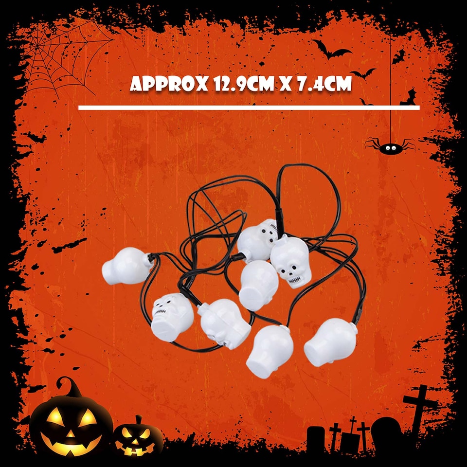 image 1 of PMS Halloween Skull LED Lights Set of 8, White - Party & Trick-or-Treat Decoration
