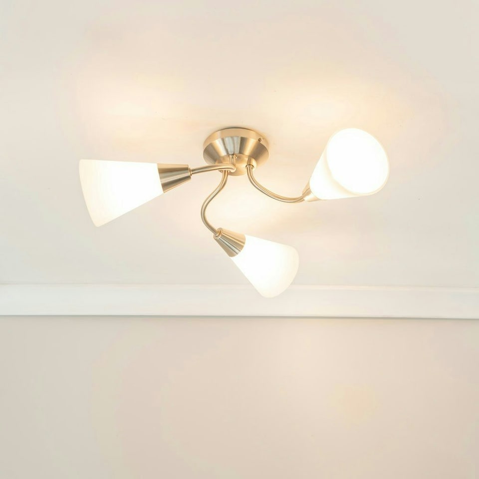 image 1 of ValueLights Kristina 3 Way Silver Metal Flush Ceiling Light with Frosted White Shades and LED Bulbs