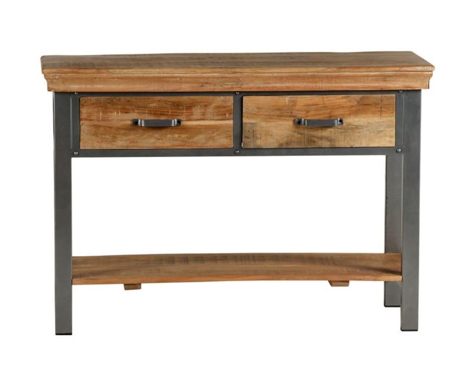 image 1 of Metropolis Industrial 2 Drawer Console Table - Metal - Acacia Solid Wood - L40 x W115 x H77 cm