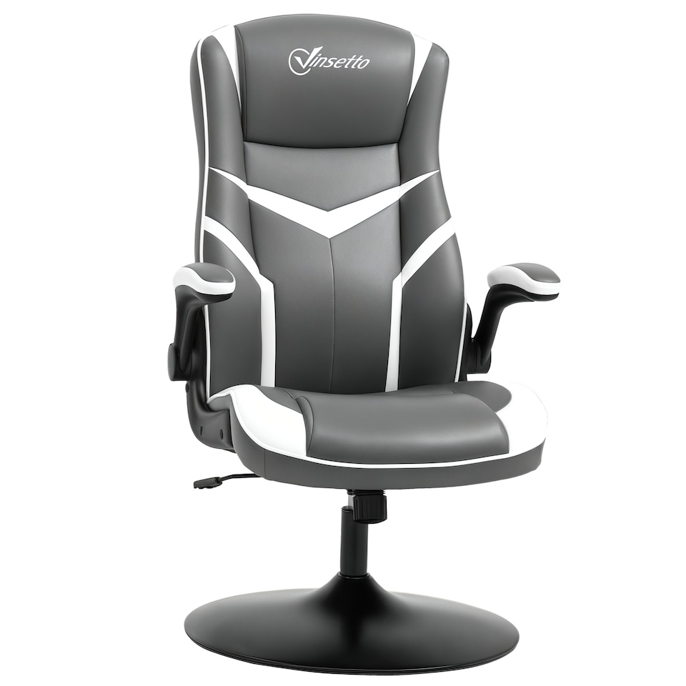 image 1 of Vinsetto Gaming Chair Ergonomic Computer Chair with Adjustable Height Pedestal Base, Home Office Desk Chair PVC Leather Exclusive Swivel Chair Grey