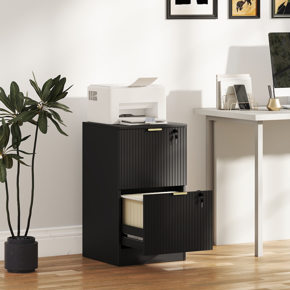 image 1 of Filing Cabinet, File Cabinet with 2 Lockable Drawers and Hanging Rails