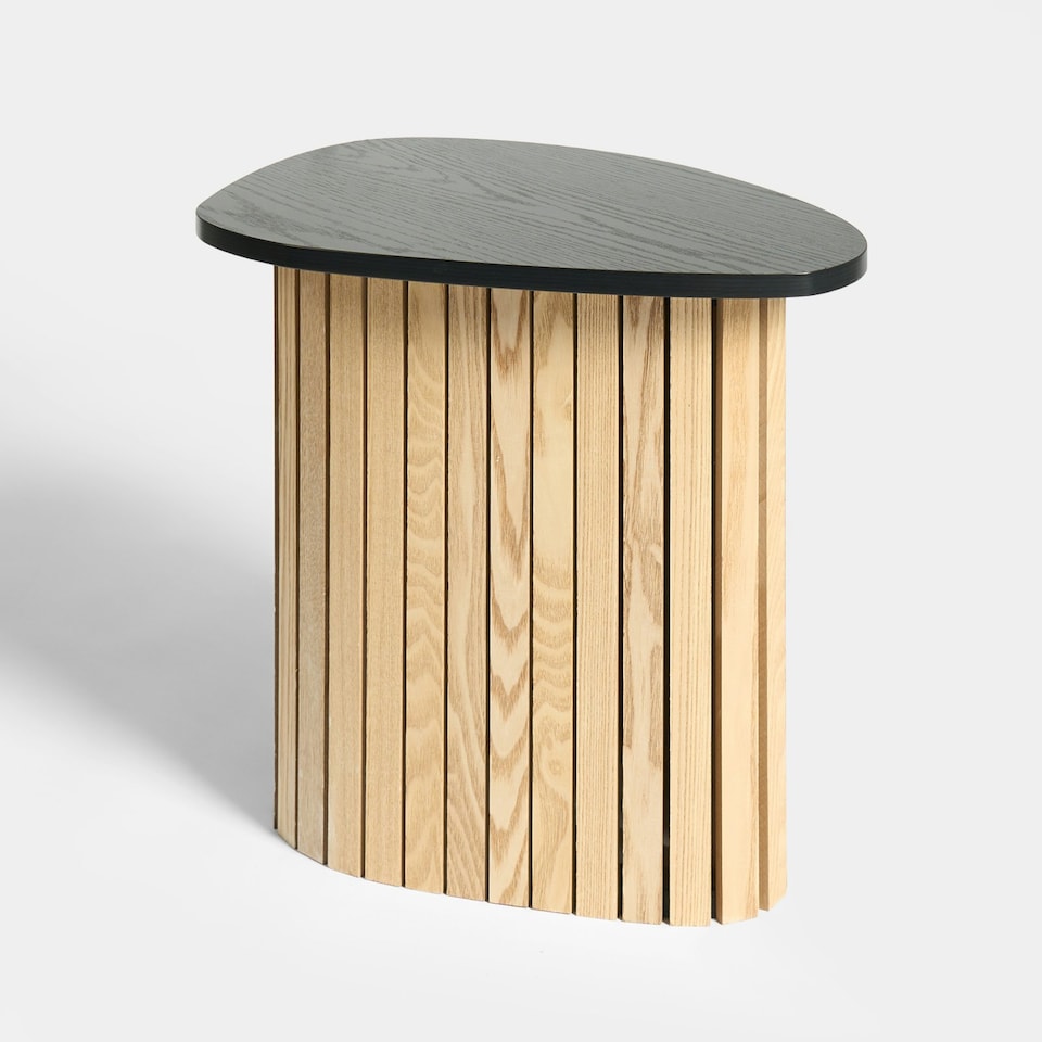 image 1 of OHS Ribbed Round Oval Home Living Room Modern Decor Coffee Side End Table Multi | Light Wood and Black