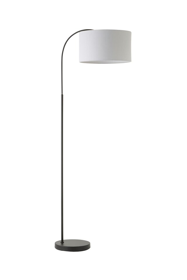 image 1 of ValueLights Modern Designer Style Black Curved Stem Floor Lamp With Grey Shade & Bulb | Grey