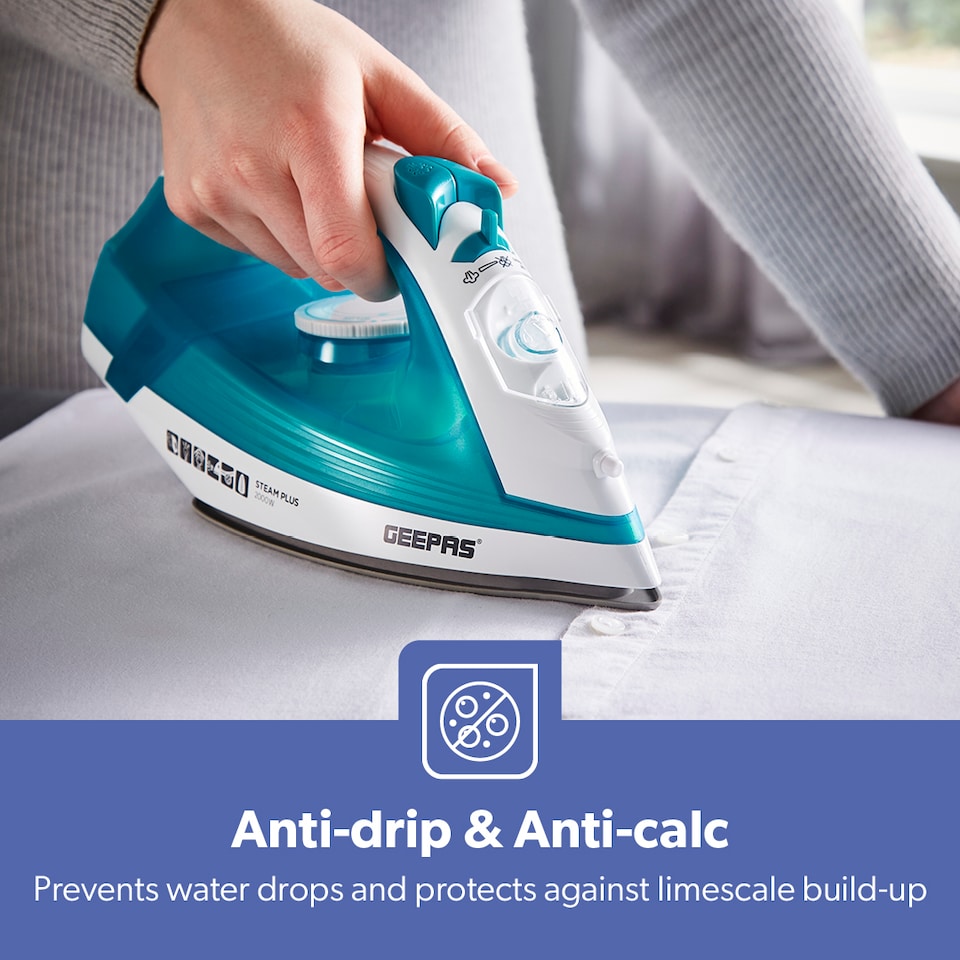 image 1 of GEEPAS Steam Iron Ceramic Soleplate 2000W Blue