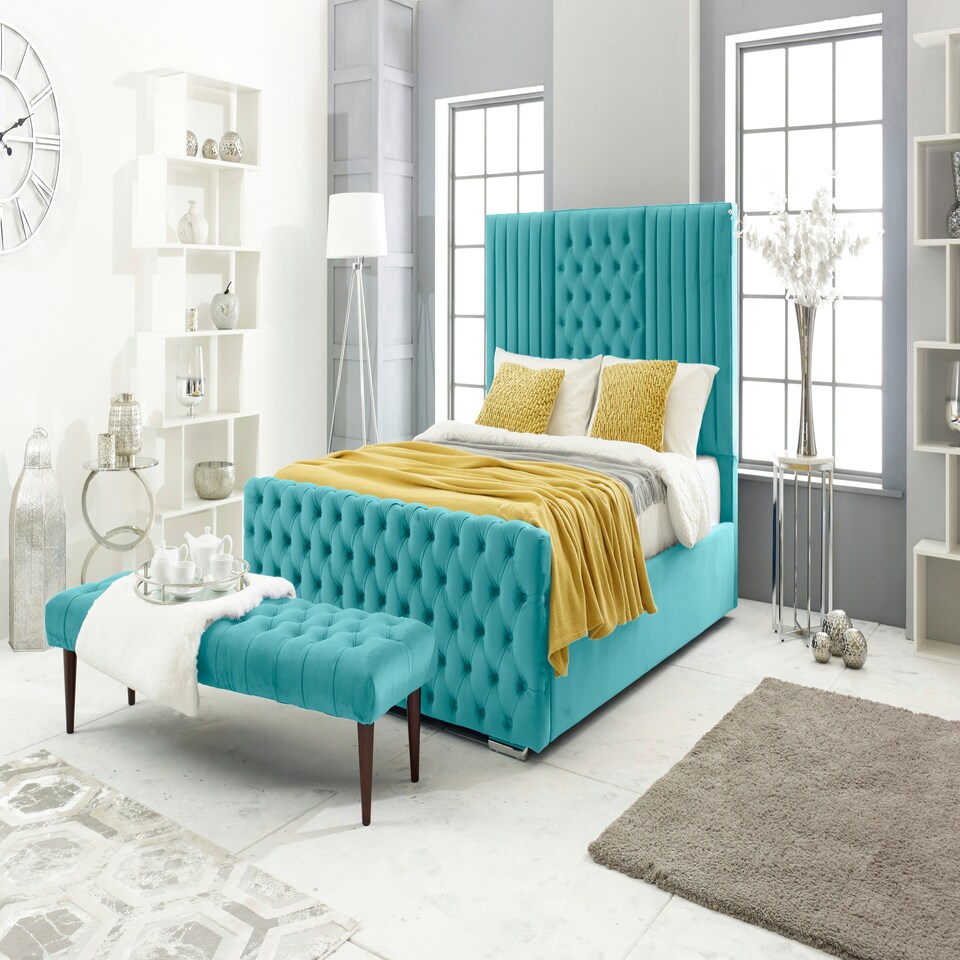 Lorina Plush King Bed Frame - Teal