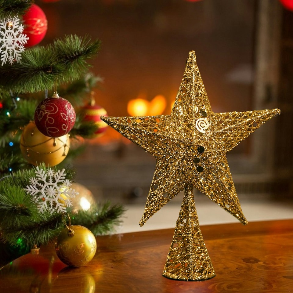 image 1 of Living and Home Wrought Iron Christmas Tree Topper Star Ornament - 25*35cm