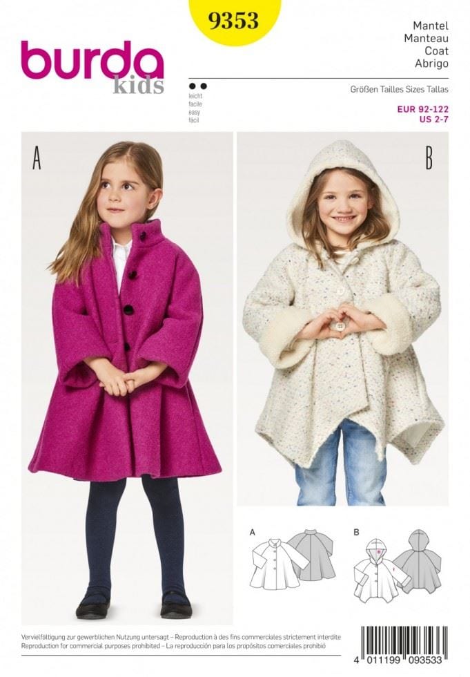 Burda 9353 Paper Sewing Pattern â Childrenâs Coats & Jackets, Ages 2â7 Years, Easy