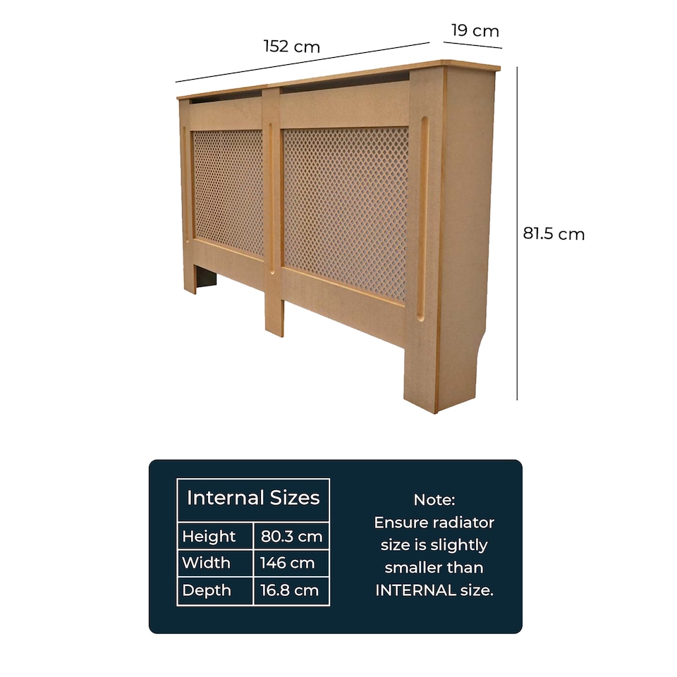 image 1 of JSH Radiator Cover Wood Unpainted Diamond MDF - Large - 152cm (W) x 81.5cm (H) x 19cm (D) | Brown