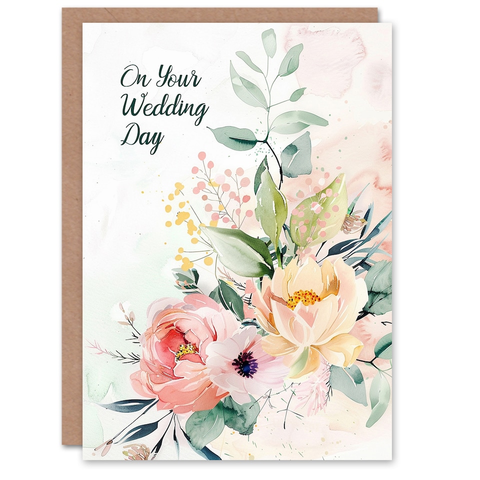 image 1 of Elegant Flower Bouquet Light Floral Watercolour Wedding Card