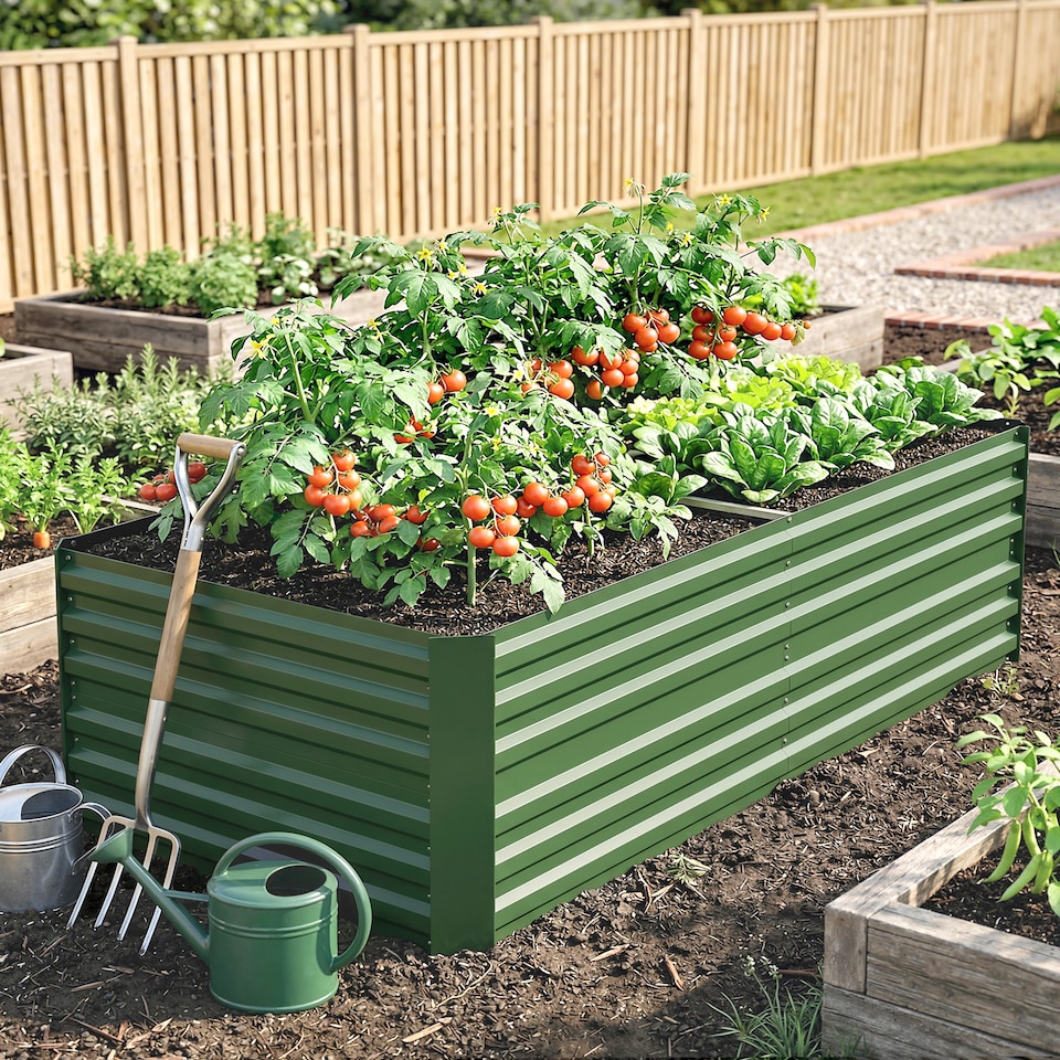 image 1 of (180 x 90 x 59 cm, Green) Outsunny Galvanised Raised Bed for Garden