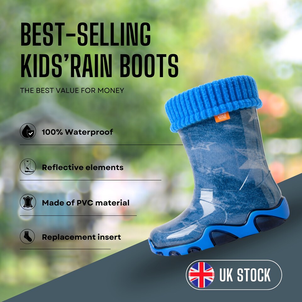 image 1 of Demar Stormer Reflective Kids' Wellies, Navy Jeans Star Lux 0033AC, EU 26/27