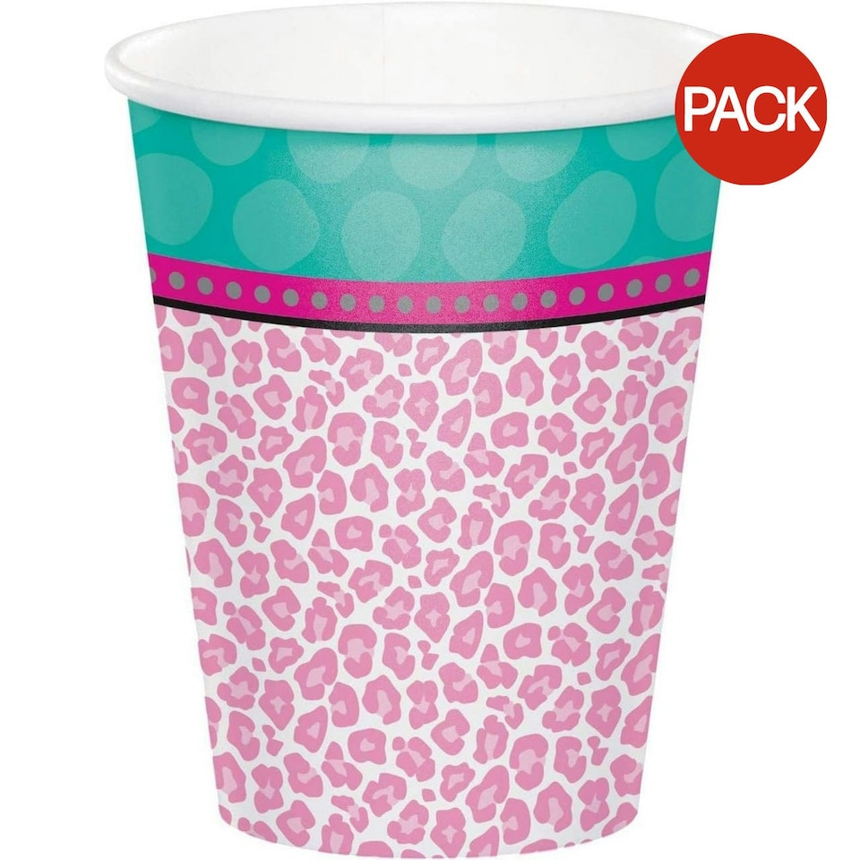 image 1 of Creative Party Paper Cheetah Print Party Cup (Pack of 8) - Pink/Blue/White - One Size