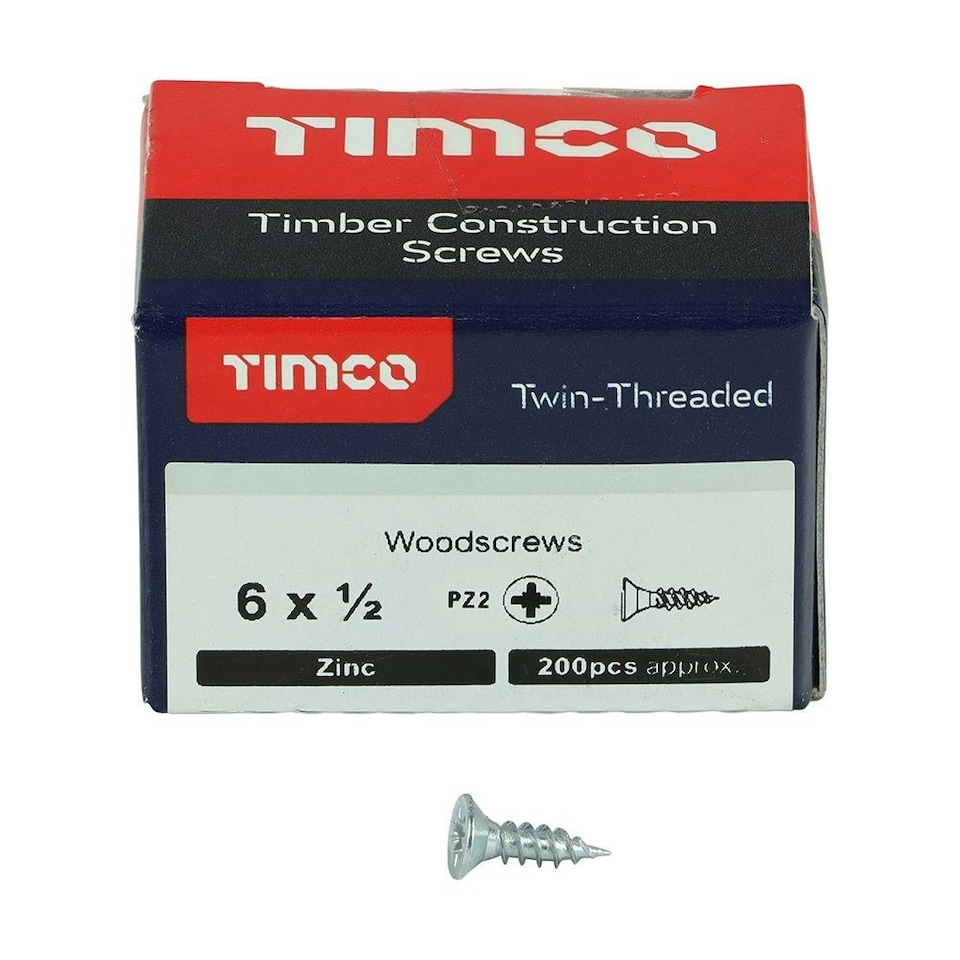 image 1 of Timco - Twin-Threaded Woodscrews - PZ - Double Countersunk - Zinc (Size 6 x 1/2 - 200 Pieces)