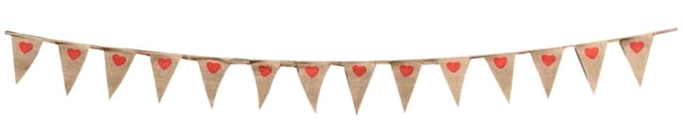 image 1 of Hessian Red Hearts Party Bunting 10m with 20 Pennants