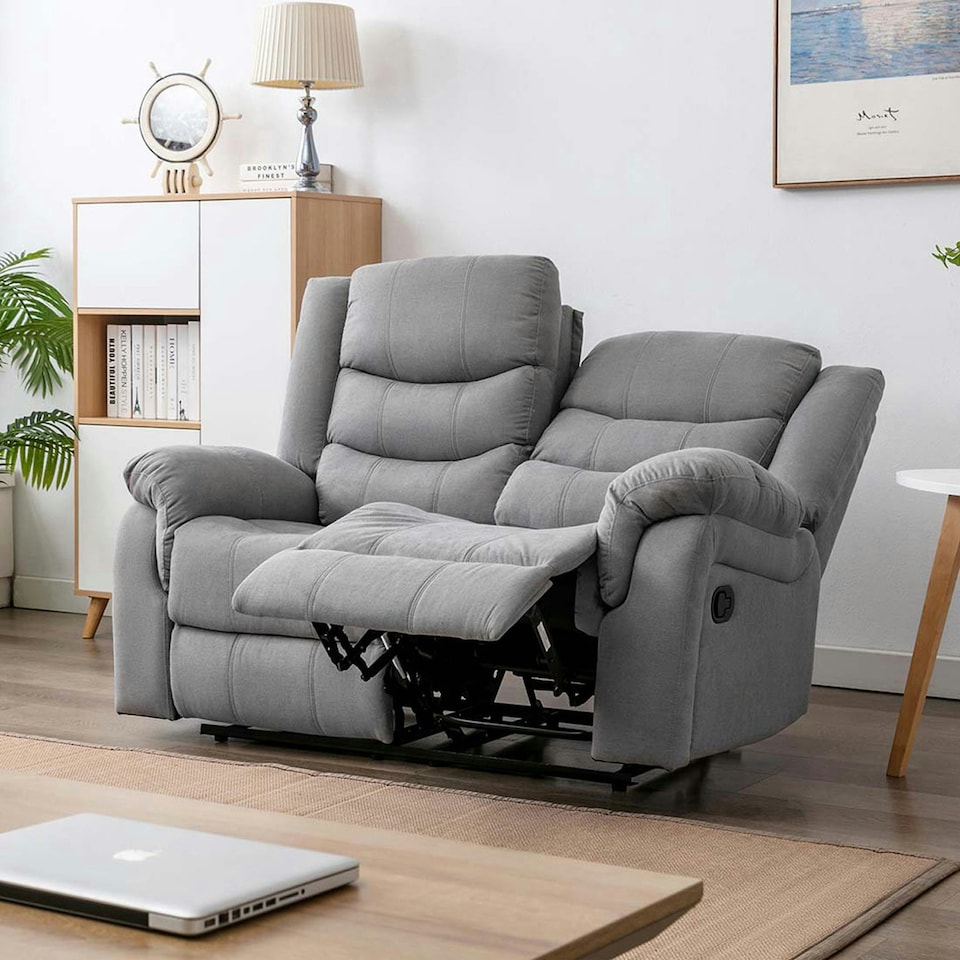 image 1 of Seattle Manual Fabric Recliner 2 Seater Sofa (Grey)