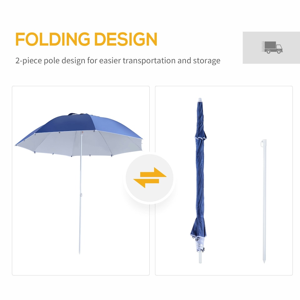 image 1 of Outsunny 2m Beach Umbrella Sun Shelter 2 in 1 Umbrella UV Protection Steel Blue
