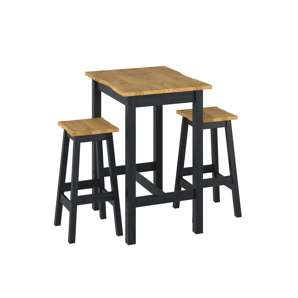 image 1 of Corona Wavy Edge Rectangular High Breakfast Bar Table & 2 Bar Stool Set - Black or Grey Frame | Black | Black | 1