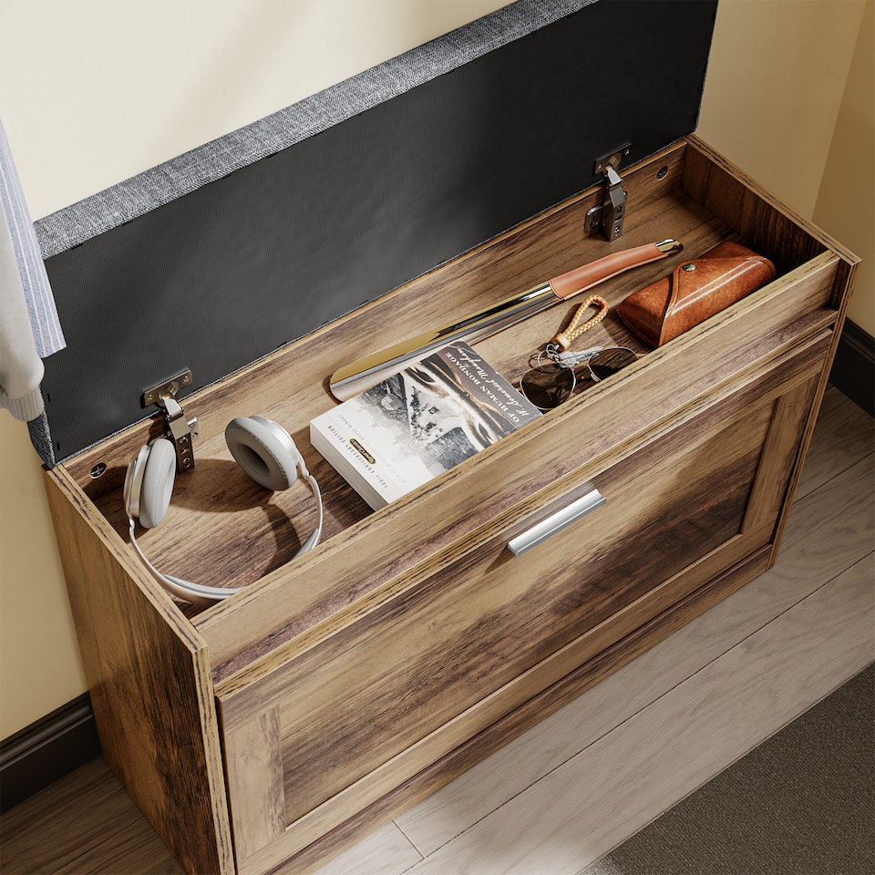 image 1 of SoBuy Brown Shoe Bench with Flip-Top Storage & Two Pull-Out Shelves, 29.5x9.4x20.8 in, 11.9 kg - FSR218-F