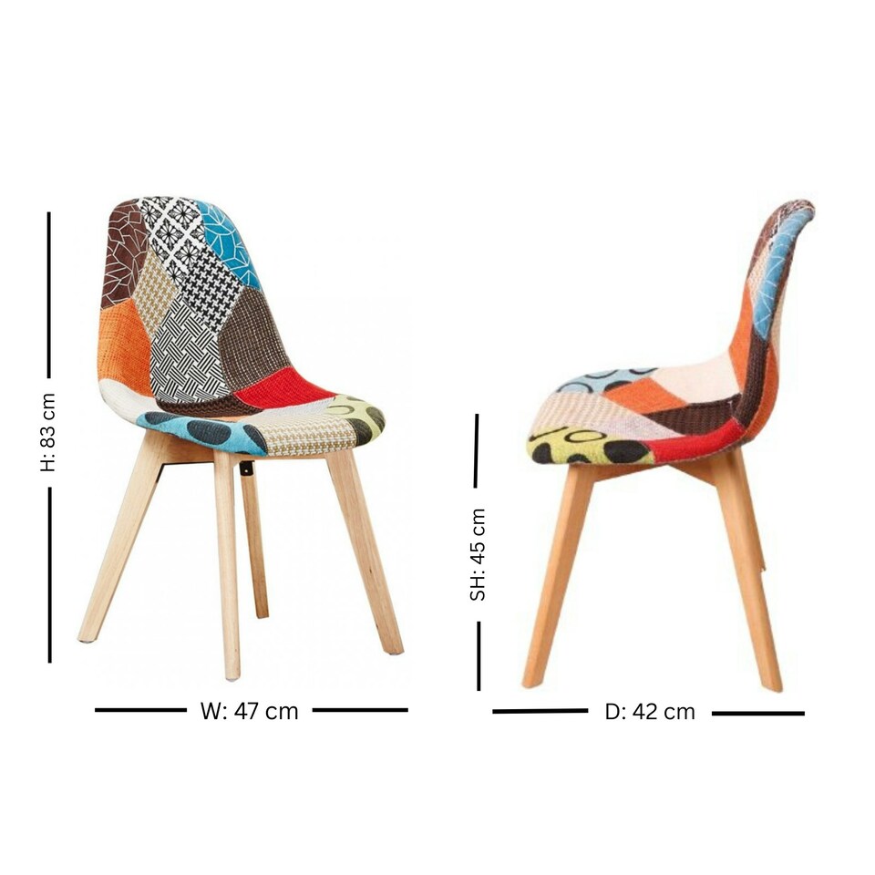 image 1 of Single Patchwork Multi Colors Fabric Dining Chair with Wooden Legs, Mid-Century Modern Accent Chair Multi