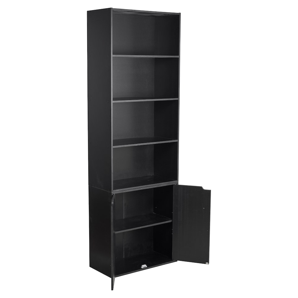 image 1 of 6-Tier Bookcase with 2-Doors | Black | 1