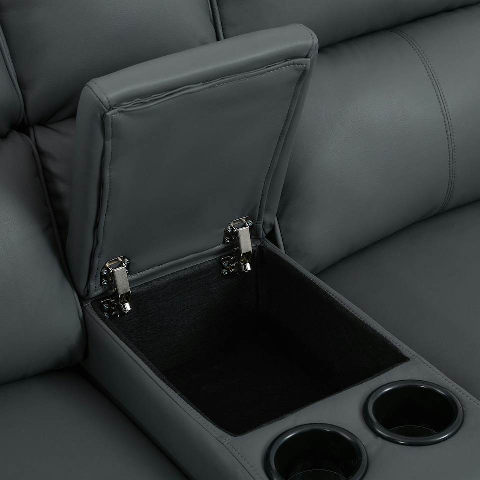 image 1 of Madrid 2 Seater Manual Recliner Air Leather Sofa w Drinks Console Grey
