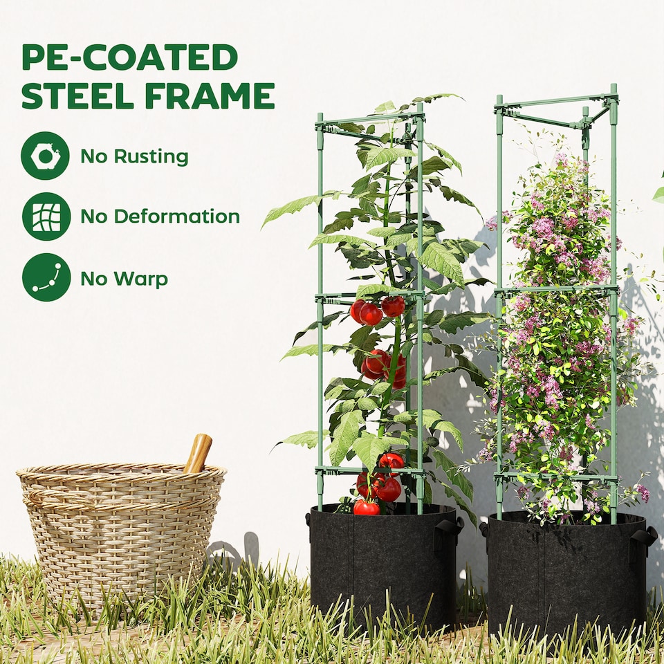 image 1 of Outsunny 3 Packs Tomato Cages with 83.7L Grow Bags, 120cm Plant Stakes | Green | Green