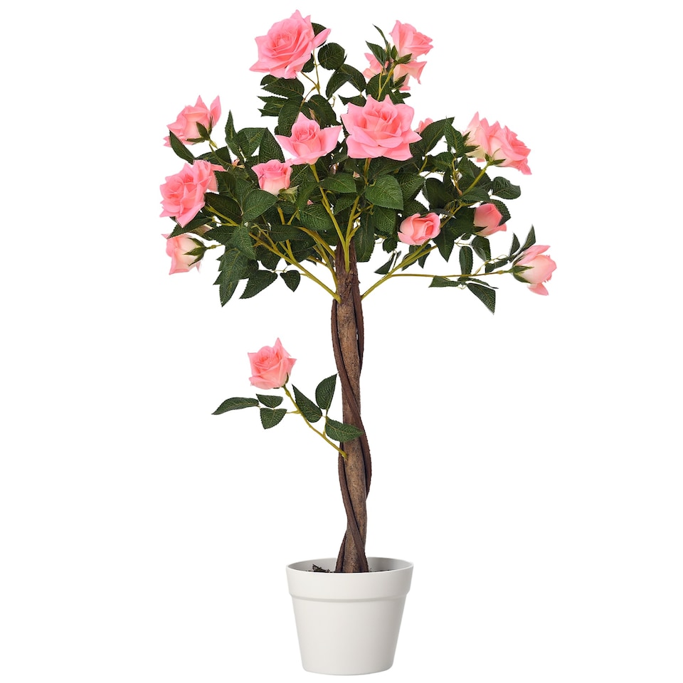 image 1 of Outsunny 90cm3FT Artificial Rose Tree, Fake Decorative Plant with Pot, UV-Resistant FauTree for Outdoor Indoor Home Office Decor, Pink