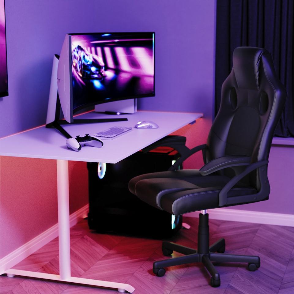 image 1 of Vida Designs Coma Racing Gaming Office Chair Computer Desk Table Chair, Black