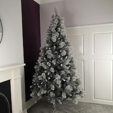 2.1m (7ft) Silver Glitter Tip Fir Festive Christmas Tree in Grey PVC