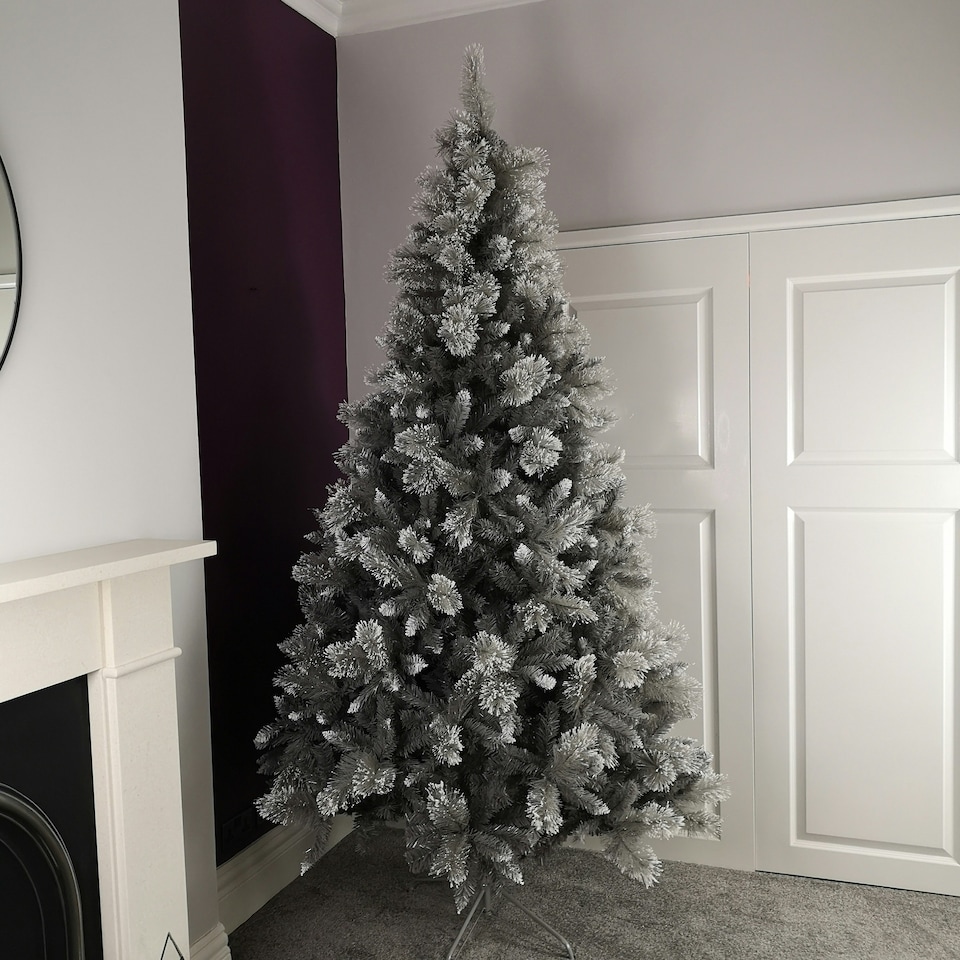 image 1 of 2.1m (7ft) Silver Glitter Tip Fir Festive Christmas Tree in Grey PVC
