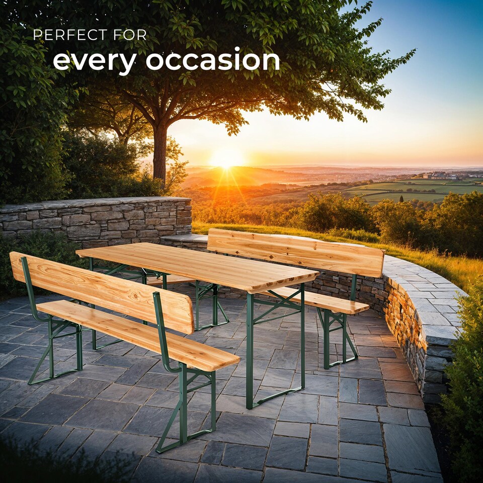 image 1 of Picnic Table and Benches Franz II - 1 table and 2 benches, foldable, with backrests