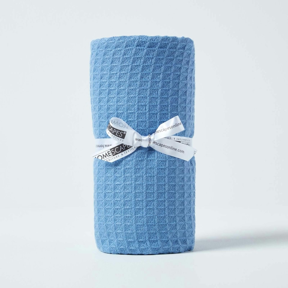 image 1 of Homescapes Organic Cotton Waffle Baby Blanket Blue - 90 x 112 cm