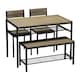 image 1 of 4 Pcs Set Dining Room Table Metal Frame with 2 Matching Chairs and Bench Kitchen | Multi | Oak