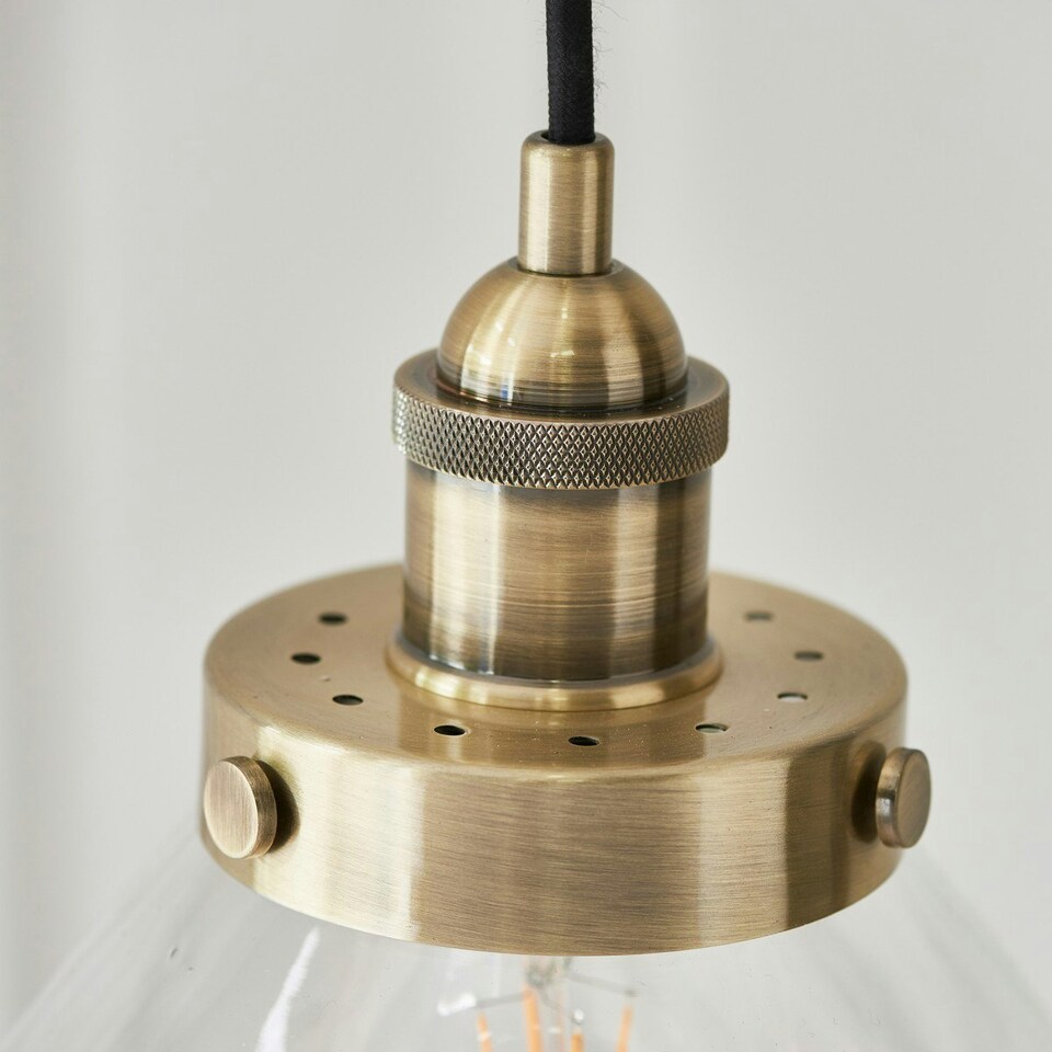 image 1 of Hansen 1 Light Pendant Glass, Antique Brass Plate, E27