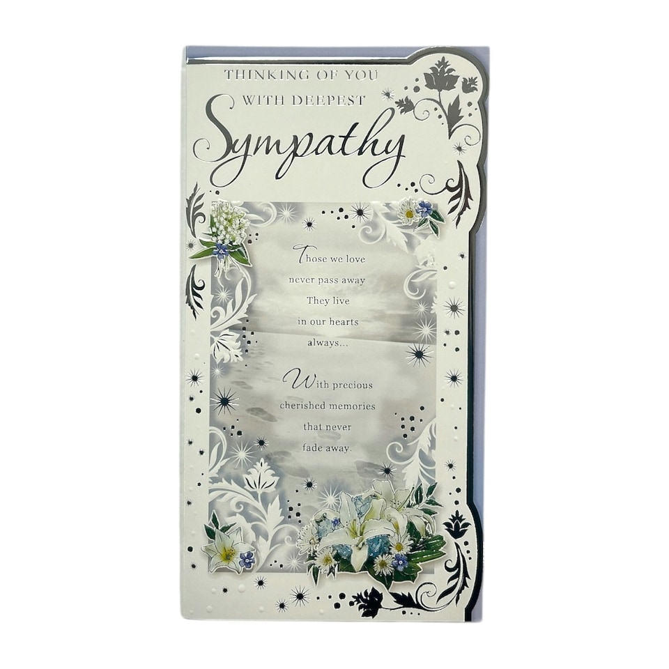 image 1 of Thinking Of You White Flowers Design Opacity Sympathy Card